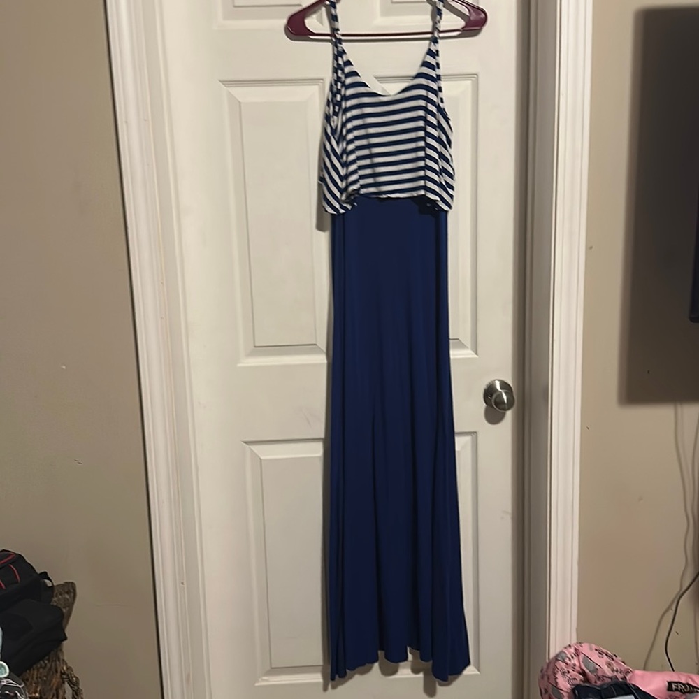 Blue and white maxi dress